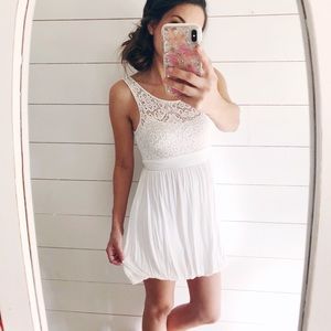 White crochet dress with slip for bridal shower